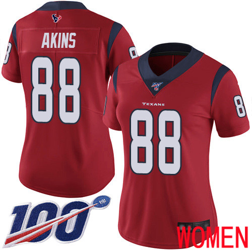 Houston Texans Limited Red Women Jordan Akins Alternate Jersey NFL Football 88 100th Season Vapor Untouchable